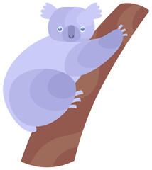 Vector stylized illustration of a cute koala on a branch isolated on a white background