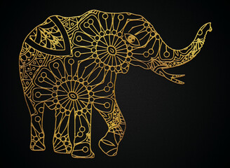 Mandala elephant golden art design