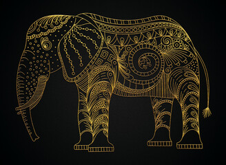 Mandala elephant golden art design