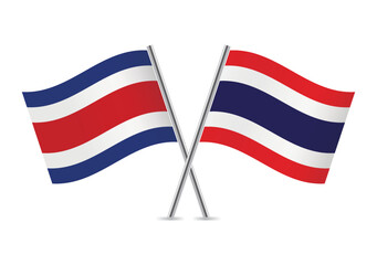 Costa Rica and Thailand crossed flags. Costa Rican and Thai flags on white background. Vector icon set. Vector illustration.