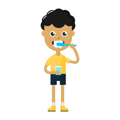 Multiracial kids brushing their teeth.