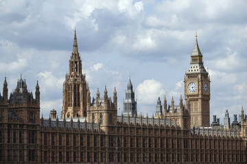 A closeup of the Palace of Westminster, also known as the Houses of Parliament, in central London,...