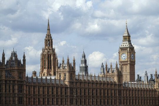 A closeup of the Palace of Westminster, also known as the Houses of Parliament, in central London, UK. 