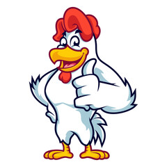chicken mascot cartoon giving thumbs up in vector
