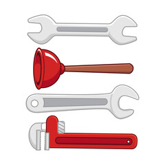 Set of plumber tools in vector