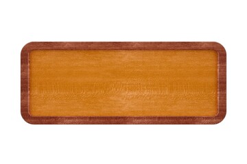 Rectangular empty, blank wood sign, board or plaque with dark wood frame isolated on white background