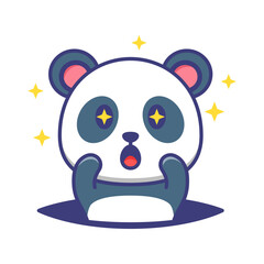 Cute baby panda exited cartoon illustration. Panda cartoon flat design isolated. For sticker, banner, poster, packaging, children book cover.