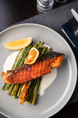 Broiled Salmon, grilled salmon with asparagus, Fried salmon
