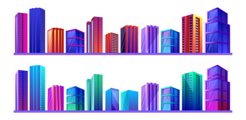 City skyscraper buildings element collections, bright colorful modern office, apartment or school buildings vector illustrations