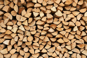 wooden cabin with logs, blocks and wooden plugs for the home fire