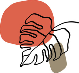 botanical wall art illustration. Earth tone foliage line art hand drawn with abstract shape. Floral and leaf hand drawn design in boho style.	