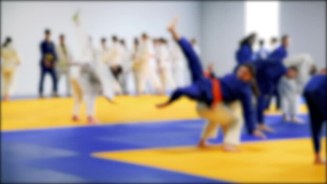 Children are exercising. Judo. Blurred.