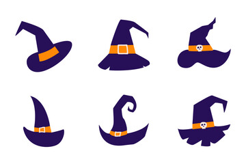 set of witch hats for Halloween. Halloween Elements and Objects for Design Projects.