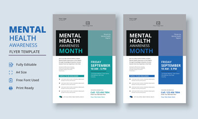 Naklejka premium Mental Health Awareness Flyer Template, Mental Health Support Flyer Template, support group flyer and poster leaflet template