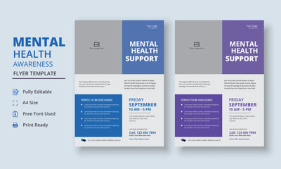 Obraz premium Mental Health Awareness Flyer Template, Mental Health Support Flyer Template, support group flyer and poster leaflet template