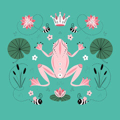 Vector summer illustration with wild animals life