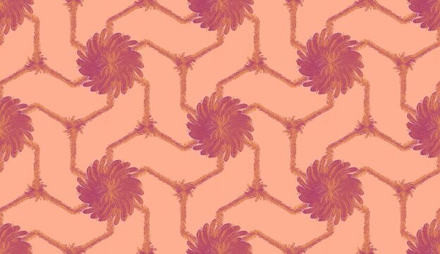 Abstract floral seamless ornament.Abstract orange pattern. Geometric art decor texture. Design for decorating,background, wallpaper, illustration, fabric, clothing, batik, carpet, embroidery