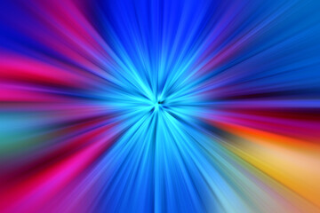 Abstract surface of radial blur zoom in blue, pink and lilac tones. Blurred colorful background with radial, diverging, converging lines. 