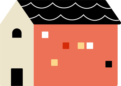 small tiny houses and trees in paper cut flat design. Collection of illustration buildings in a trendy and cute style