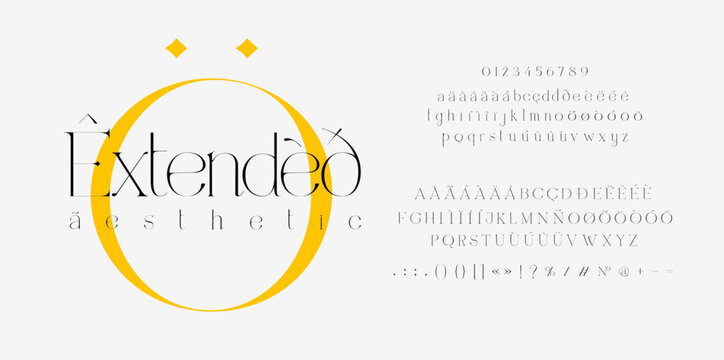 Extended ''Aestethic'' alphabet. Lowercase and Uppercase included. Signs and nimerals. Extended latin alphabet.Elegant logo and fashion alphabet. Beautiful wedding typeface.	