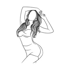 Beautiful girl in sexy pose black and white drawing