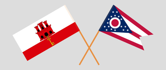 Crossed flags of Gibraltar and the State of Ohio. Official colors. Correct proportion