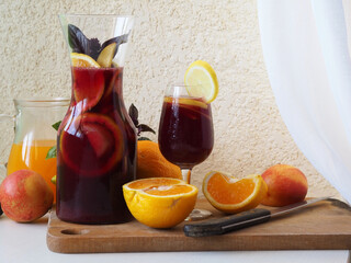 Decanter and glasses with Spanish sangria