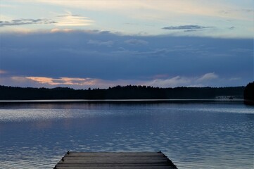 Landscape from the pier to the summer lake