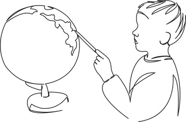 the boy on the globe shows the countries of the city