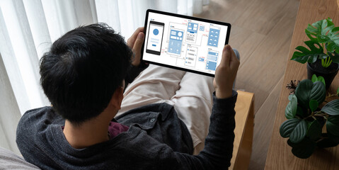 UX UI design process for modish mobile application and website . Creative prototype of wireframe...
