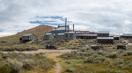 The famous Bodie Ghost Town Looking at the Quartz Gold Stamp Mill on the Hill