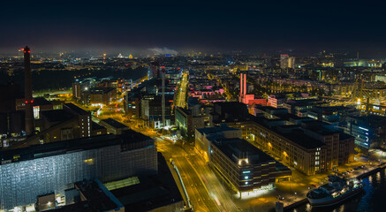 Fototapeta na wymiar Aerial view of night city. Twilight aerial cityscape