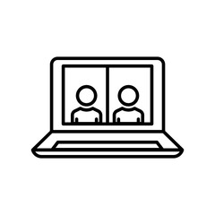 Laptop icon with people. icon related to discussion, business. line icon style. Simple design editable