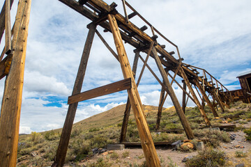 Bodie Ghost Town, California, August 10, 2022: The famous Bodie Ghost Town Looking at the Ore Conveyer