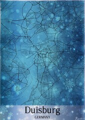 Christmas background, Chirstmas map of Duisburg Germany, greeting card on blue background.