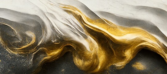Acrylic paint mixed together. Luxurious wallpaper with gold dust. Elegant waves. Milky textures. 3D Illustration.