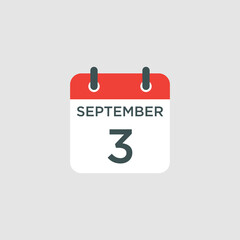 calendar - September 3 icon illustration isolated vector sign symbol