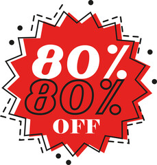 80% discount (eighty percent) art in red color with black dash and white numbers