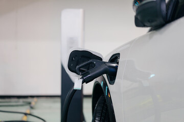electric car charging in the station