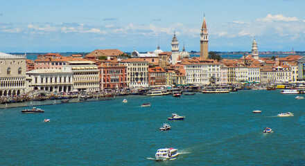 Venice Italy from a Cruise Ship Entering the Harbor Looking at a Panorama of the Cityscape