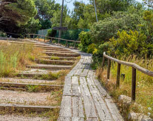 Wooden path through the forest,Cabo la Nao,Javea,Spain,Alicante