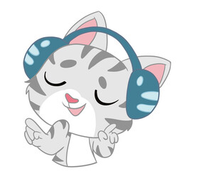The  American Shorthair cat with headphone in good emotion of music. Artistry of Doodle.