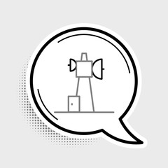 Line Antenna icon isolated on grey background. Radio antenna wireless. Technology and network signal radio antenna. Colorful outline concept. Vector