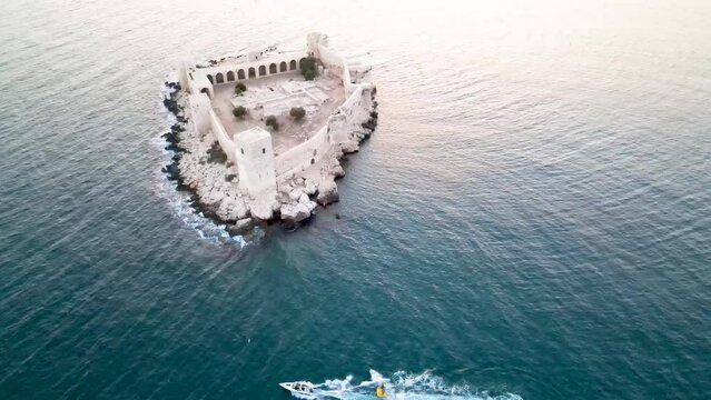 Aerial view of the maiden castle (Kiz Kalesi) in Mersin Turkey.