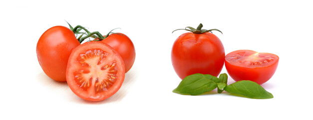 Fresh tomato with basil isolated on white background