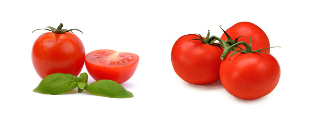 Fresh tomato with basil isolated on white background