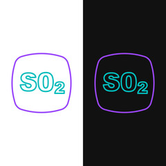 Line Sulfur dioxide SO2 gas molecule icon isolated on white and black background. Structural chemical formula and molecule model. Colorful outline concept. Vector