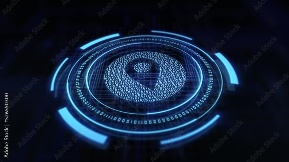 Poster location icon in global map with waves. technology pin symbol in digital background. loop hud video 
