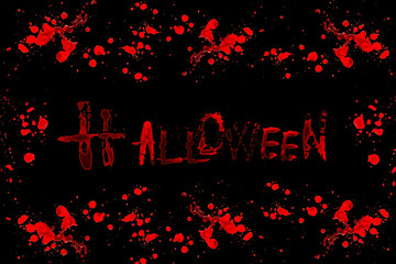 halloween.Bloody inscription Halloween in a bloody frame isolated on a black background.bloody...