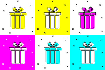 Set Gift box icon isolated on color background. Merry Christmas and Happy New Year. Vector